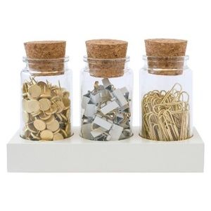 Sugar Paper Office Supply Fastener Set in Corked Jars